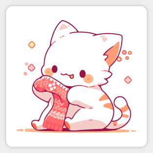 A tiny kitten making a Christmas sock Sticker